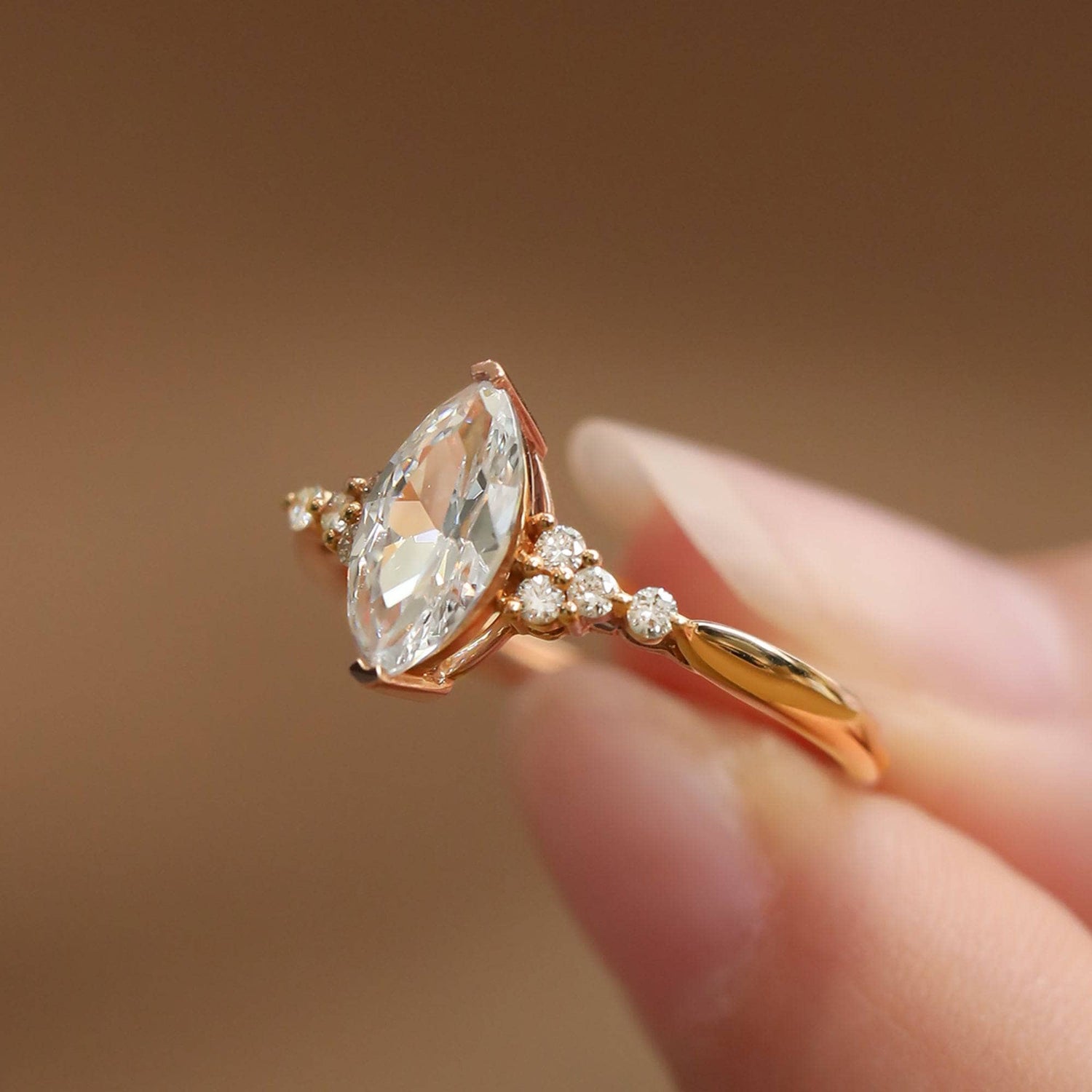 18k Marquise Cut Moissanite Simple Design Engagement Ring from Black  Diamonds New York