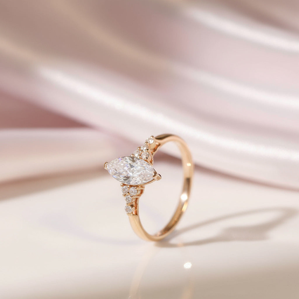 18k Marquise Cut Diamond Simple Design Engagement Ring-Black Diamonds New York