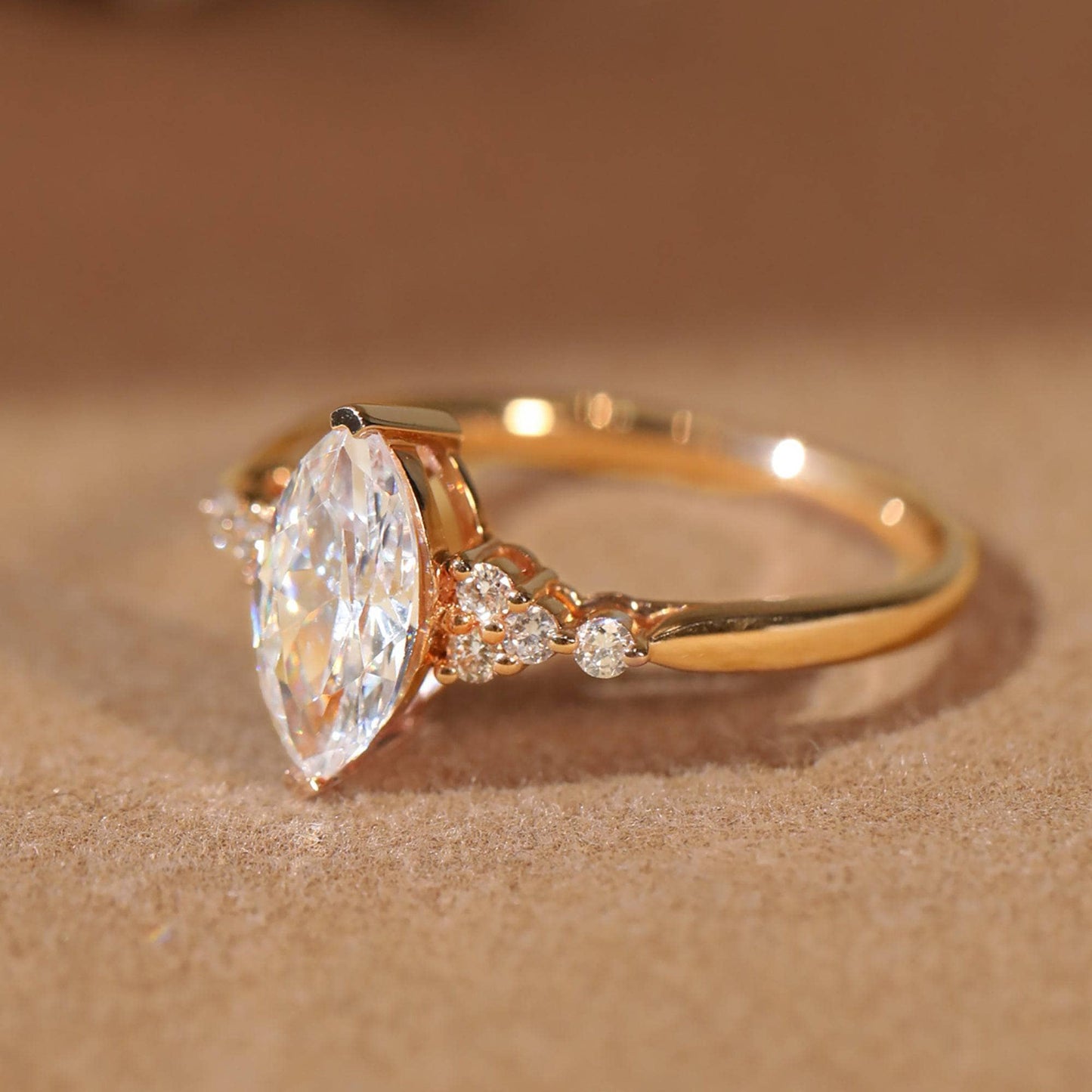 Marquise Cut Moissanite Simple Design Engagement Ring - Black Diamonds New York