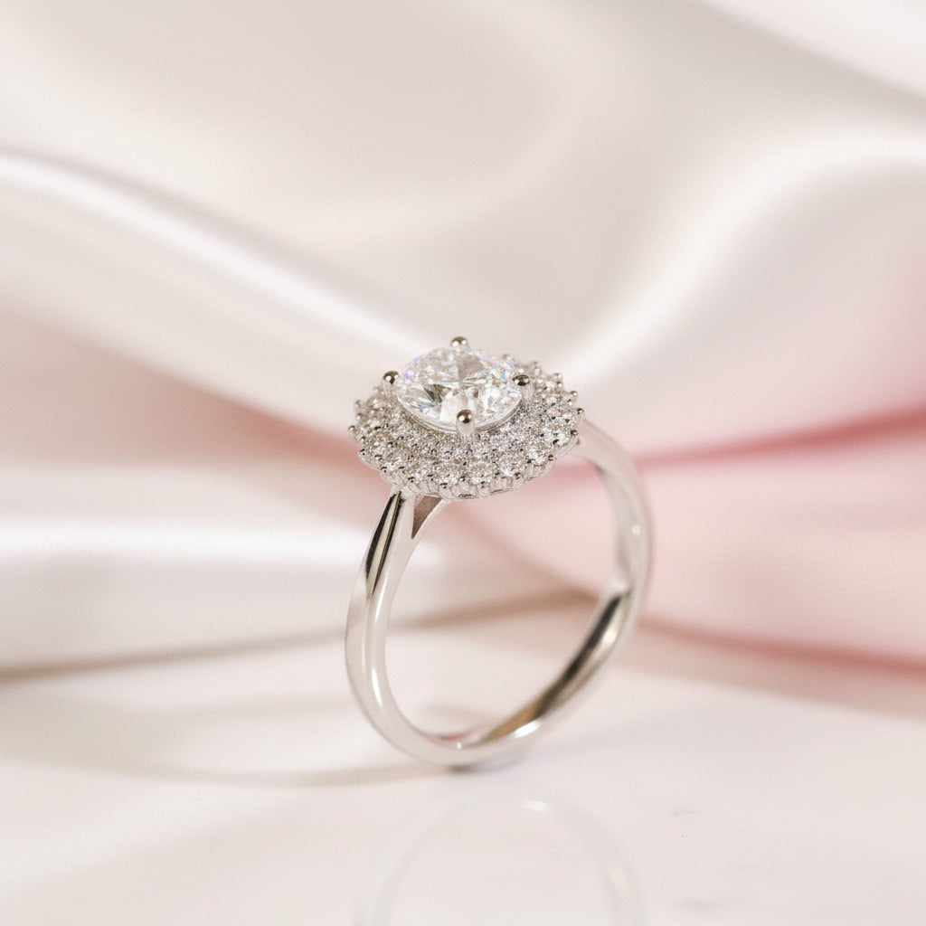 18k Oval Cut Diamond Option Vintage Halo Engagement Ring-Black Diamonds New York