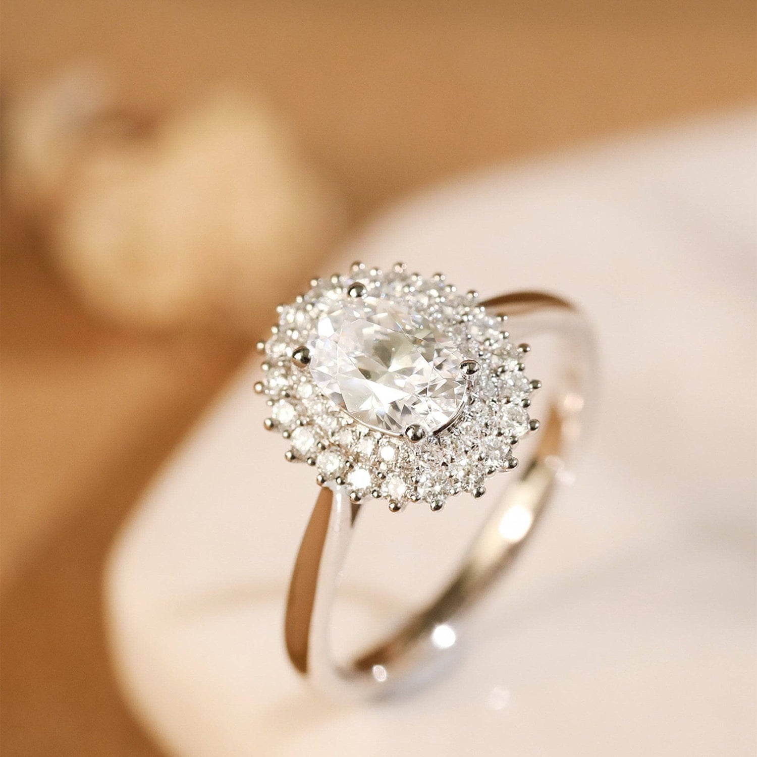Oval Cut Moissanite Vintage Halo Engagement Ring - Black Diamonds New York