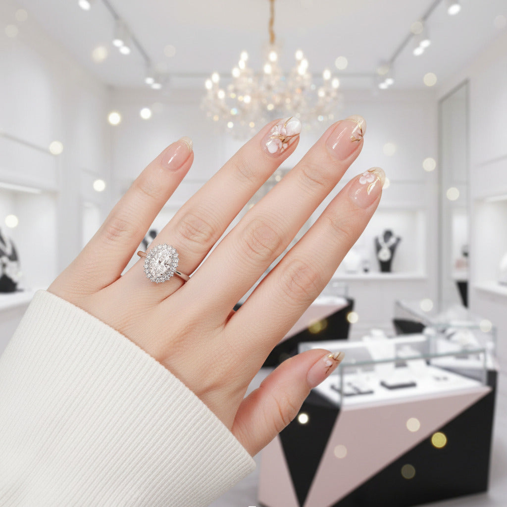 18k Oval Cut Diamond Option Vintage Halo Engagement Ring-Black Diamonds New York