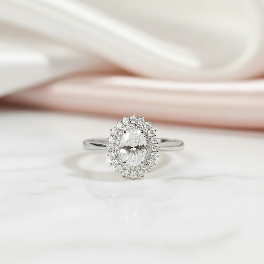 18k Oval Cut Diamond Option Vintage Halo Engagement Ring-Black Diamonds New York
