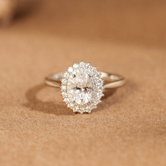 18k Oval Cut Diamond Vintage Halo Engagement Ring-Black Diamonds New York