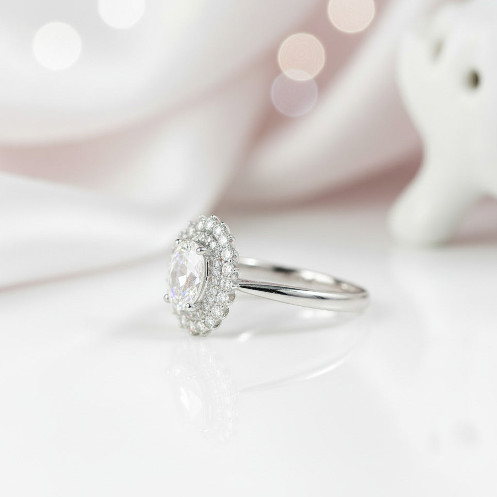 18k Oval Cut Diamond Option Vintage Halo Engagement Ring-Black Diamonds New York