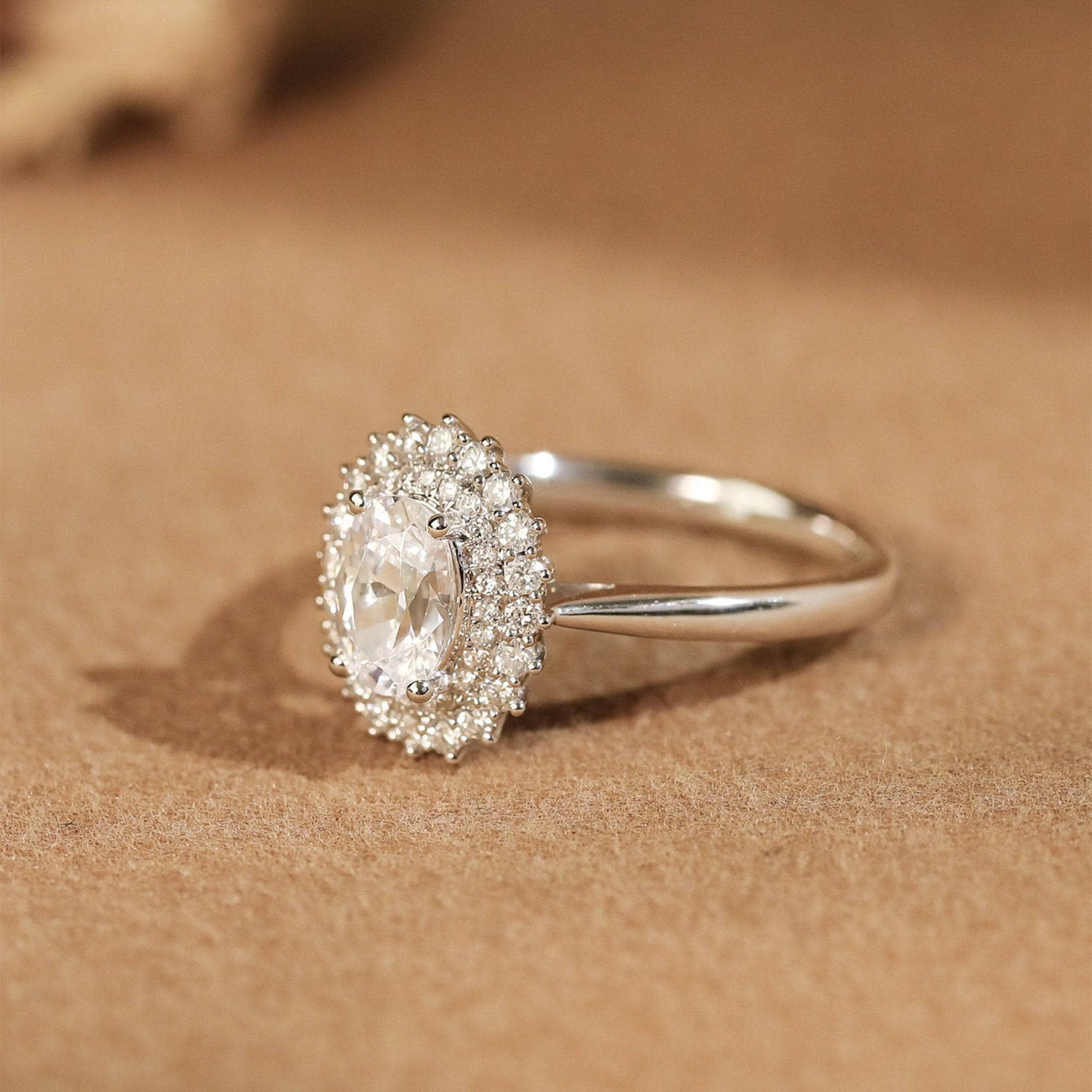 18k Oval Cut Diamond Vintage Halo Engagement Ring-Black Diamonds New York