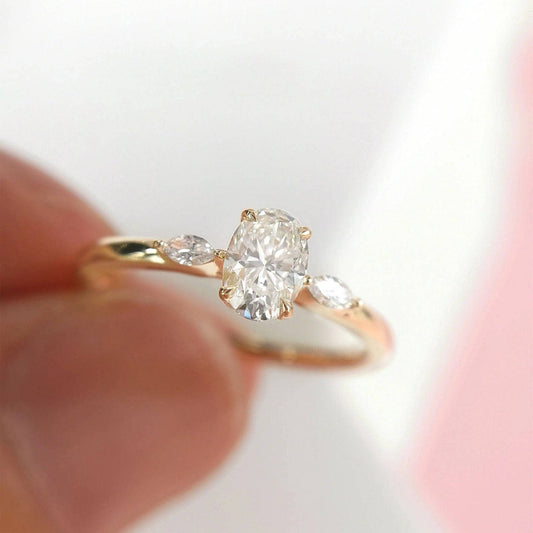 18k Oval Cut Three Stone Diamond Engagement Ring-Black Diamonds New York