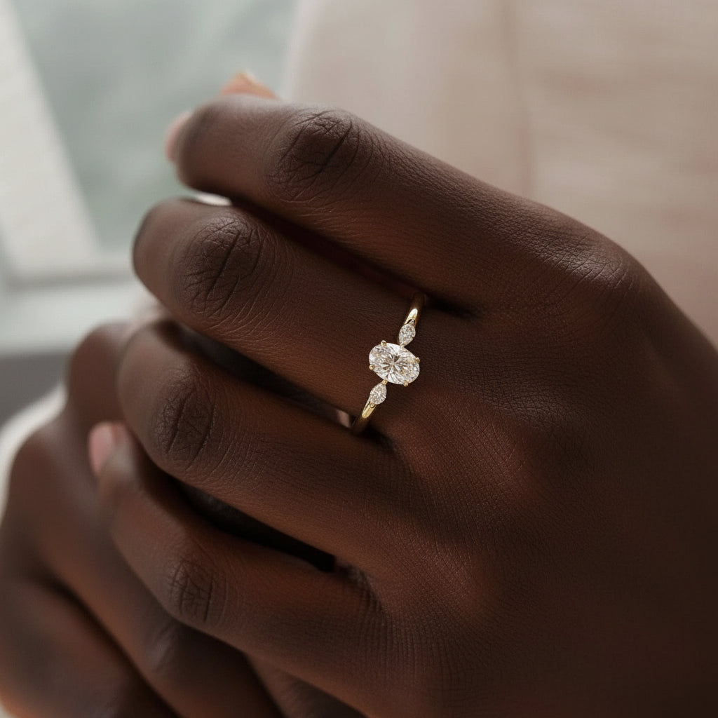 18k Oval Cut Three Stone Diamond Engagement Ring-Black Diamonds New York