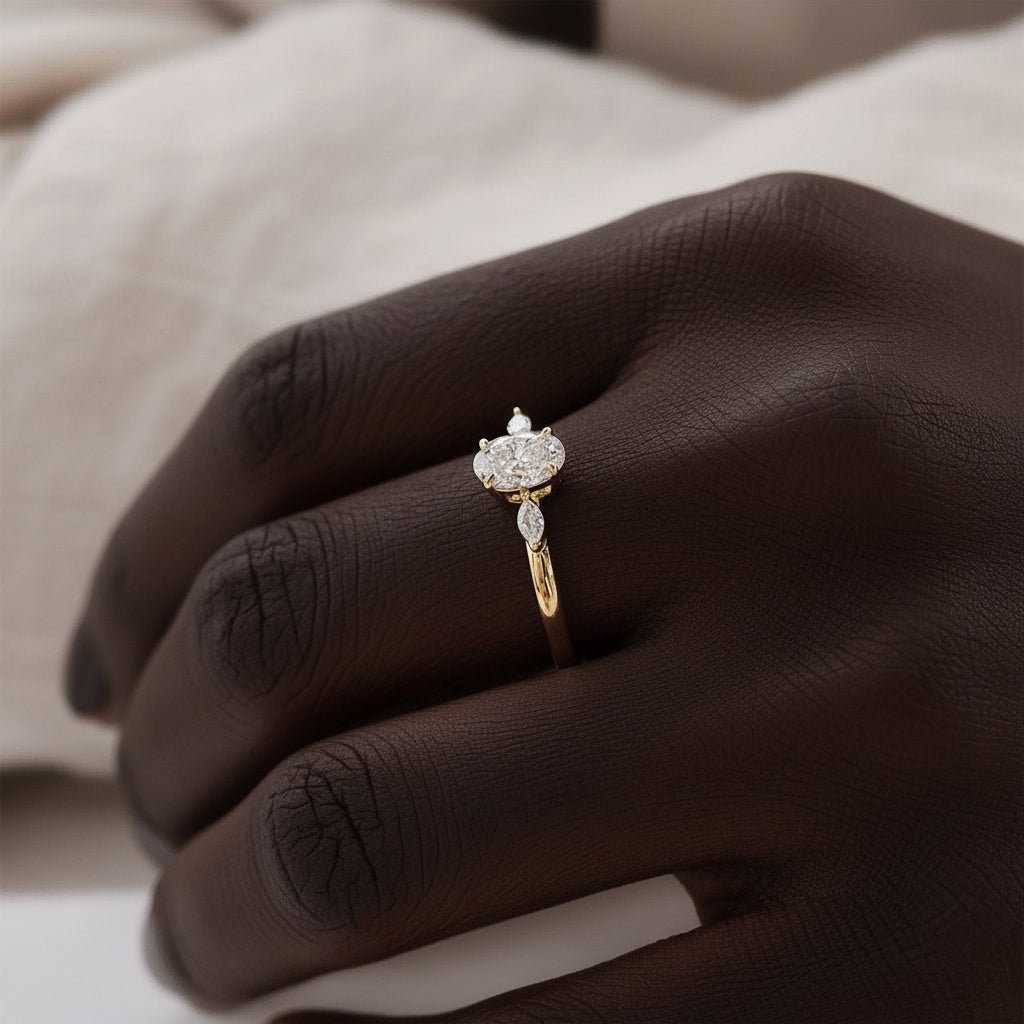 18k Oval Cut Three Stone Diamond Engagement Ring-Black Diamonds New York