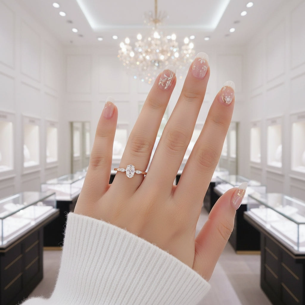 18k Oval Cut Three Stone Diamond Engagement Ring-Black Diamonds New York