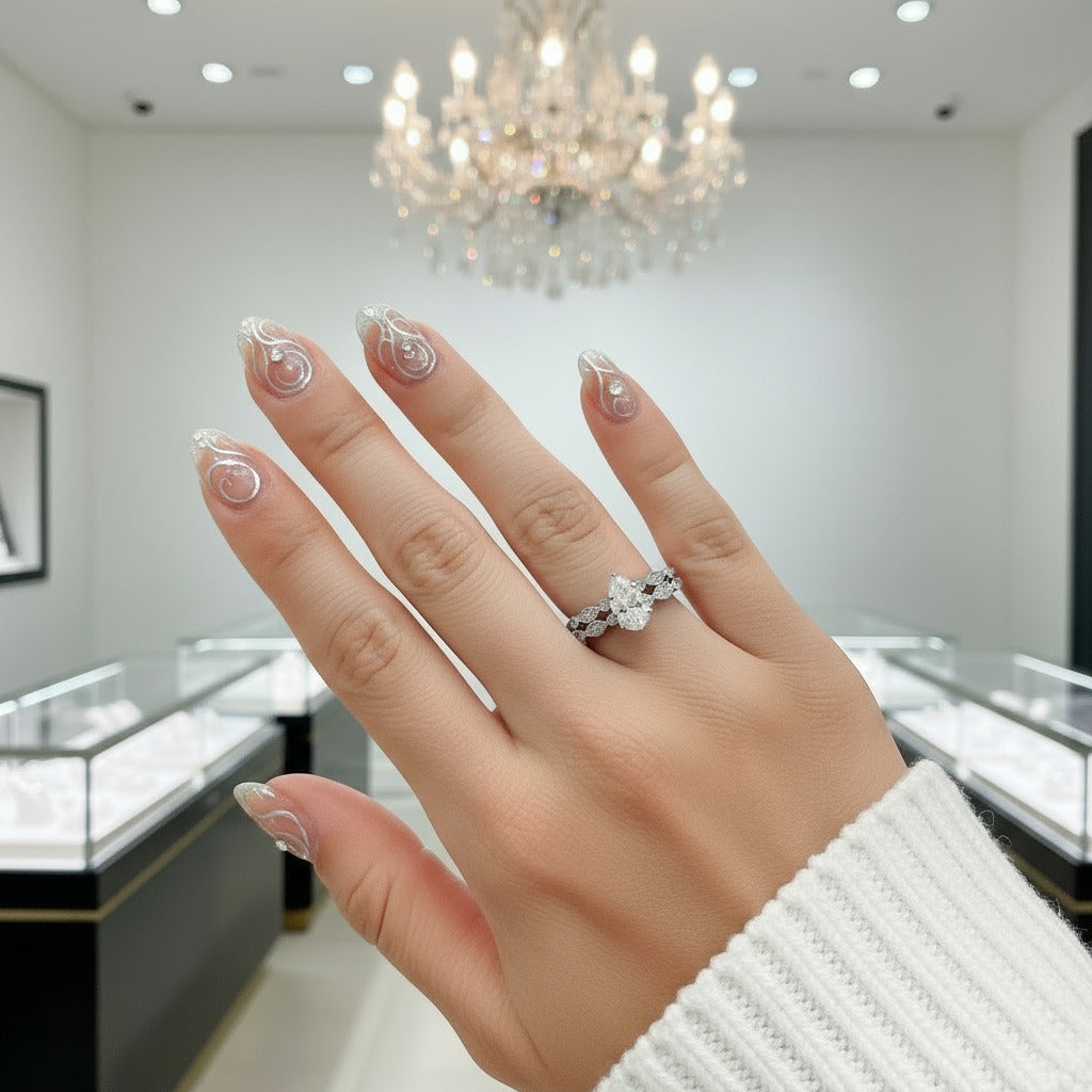 18k Pear Cut Diamond Vintage Design Engagement Ring-Black Diamonds New York