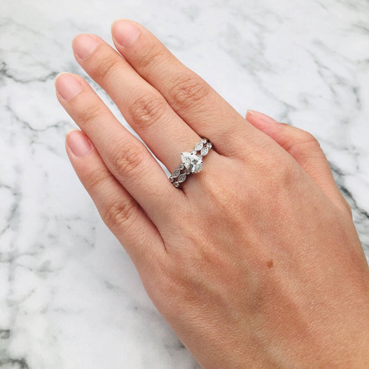 18k Pear Cut Moissanite Vintage Design Engagement Ring-Black Diamonds New York