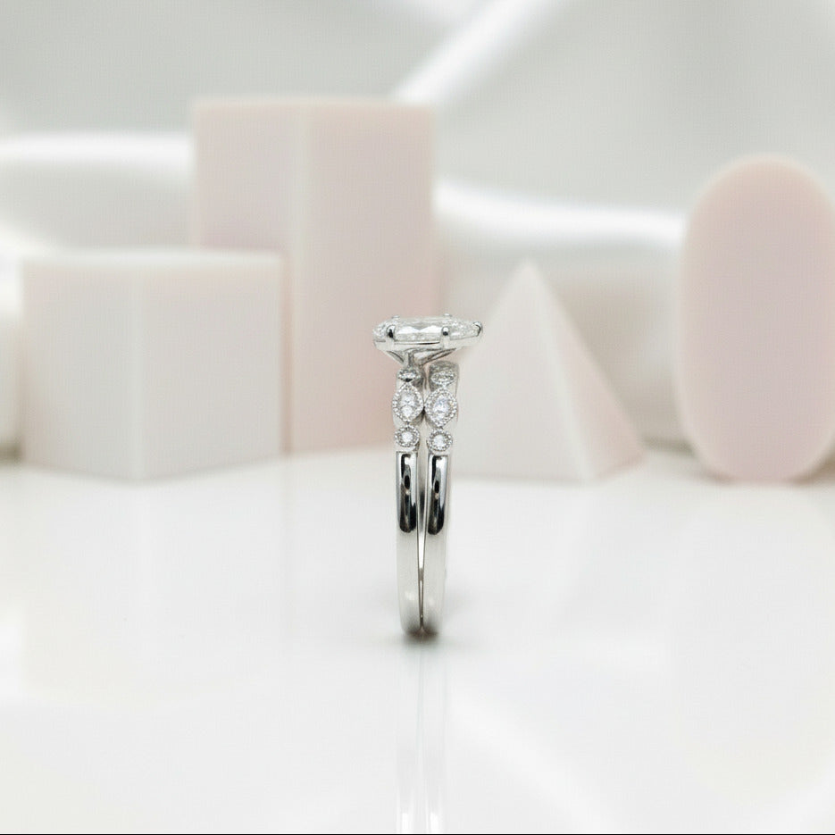 18k Pear Cut Diamond Vintage Design Engagement Ring-Black Diamonds New York