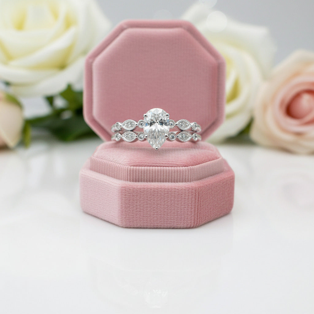 18k Pear Cut Diamond Vintage Design Engagement Ring-Black Diamonds New York