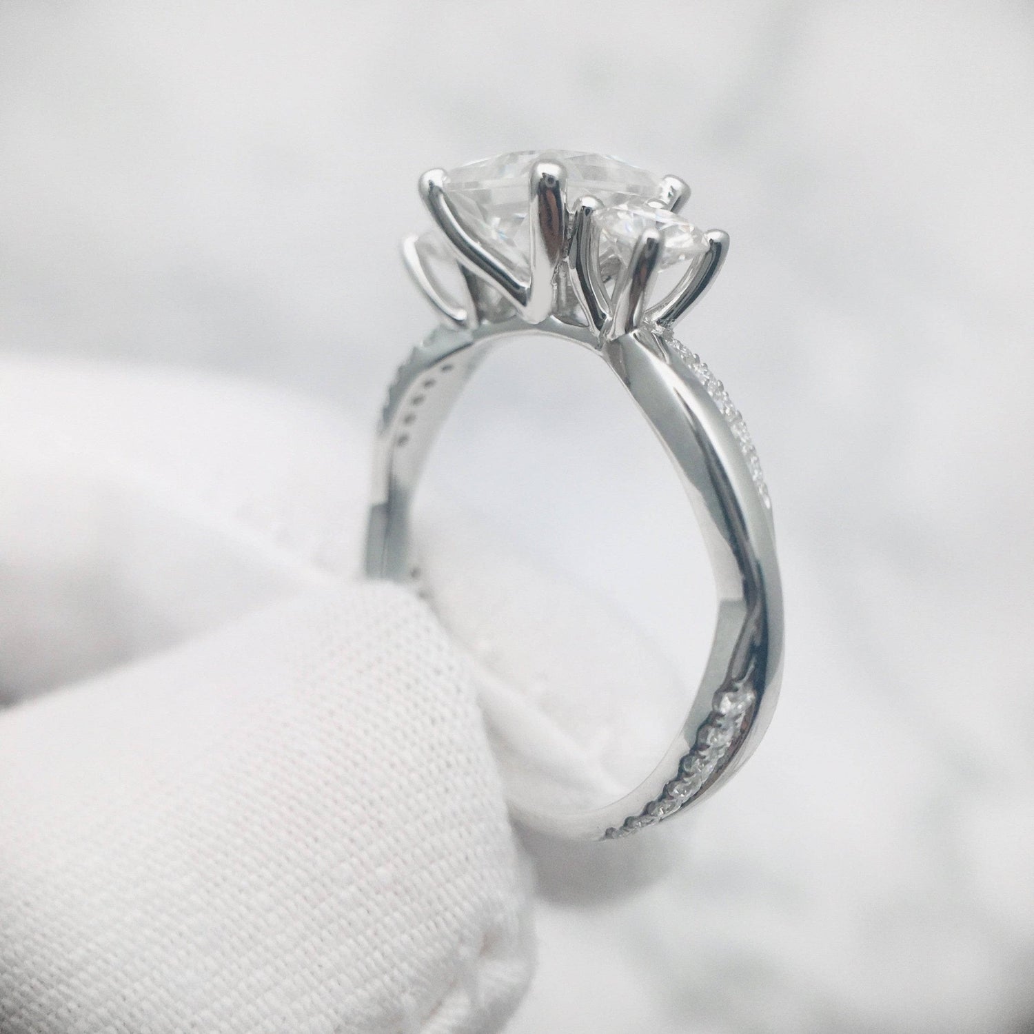 Princess Cut Moissanite Twist Engagement Ring - Black Diamonds New York