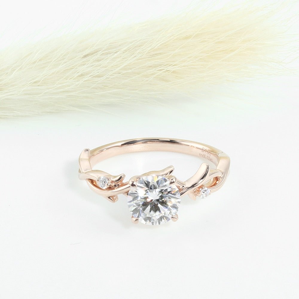 18K Rose Gold 1ct 6.5mm D Color Moissanite Art Deco Engagement Ring - Black Diamonds New York