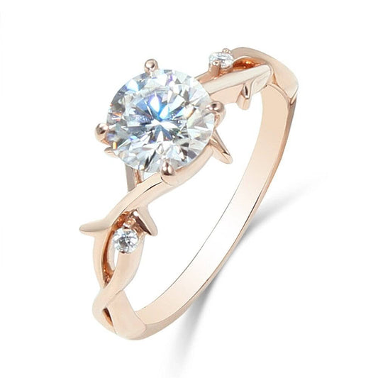 18K Rose Gold 1ct 6.5mm D Color Moissanite Art Deco Engagement Ring-Black Diamonds New York