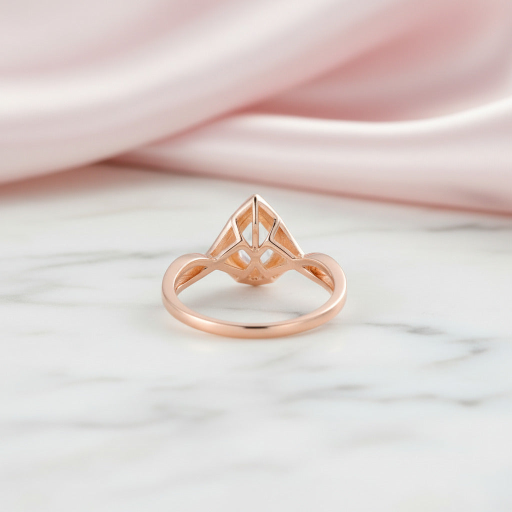 18k Rose Gold 6*8mm Pear Cut Morganite Engagement Ring-Black Diamonds New York