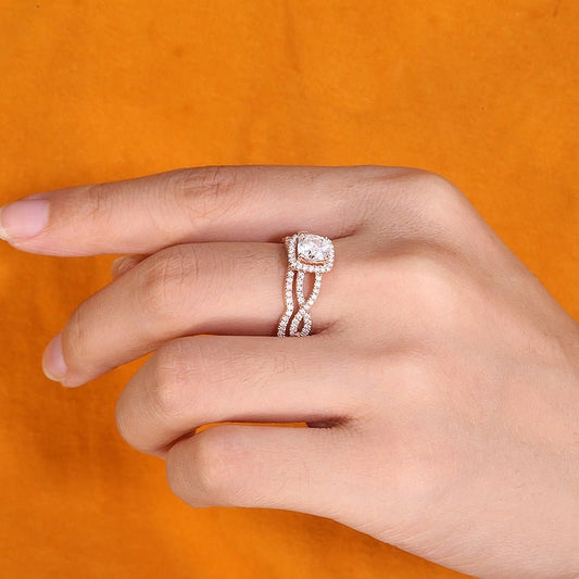 18k Rose Gold Cushion Cut 1.0 Carat Moissanite Halo Engagement Ring - Black Diamonds New York