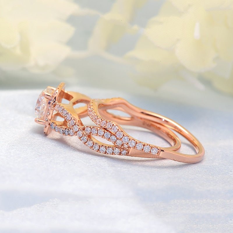 18k Rose Gold Cushion Cut 1.0 Carat Moissanite Halo Engagement Ring-Black Diamonds New York
