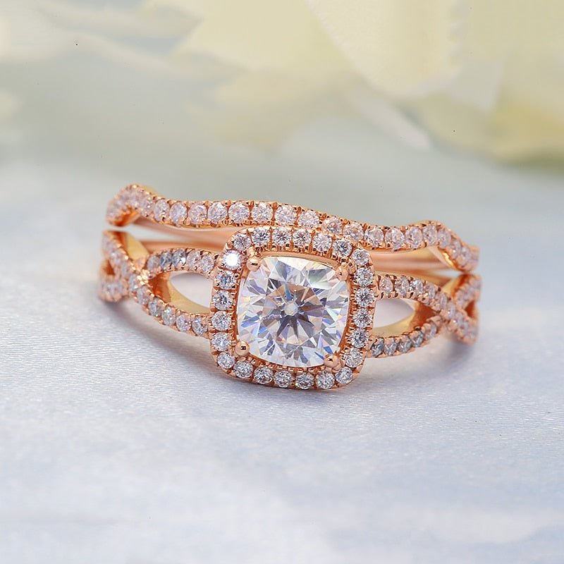 18k Rose Gold Cushion Cut 1.0 Carat Diamond Halo Engagement Ring-Black Diamonds New York