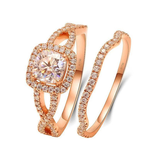 18k Rose Gold Cushion Cut 1.0 Carat Moissanite Halo Engagement Ring - Black Diamonds New York