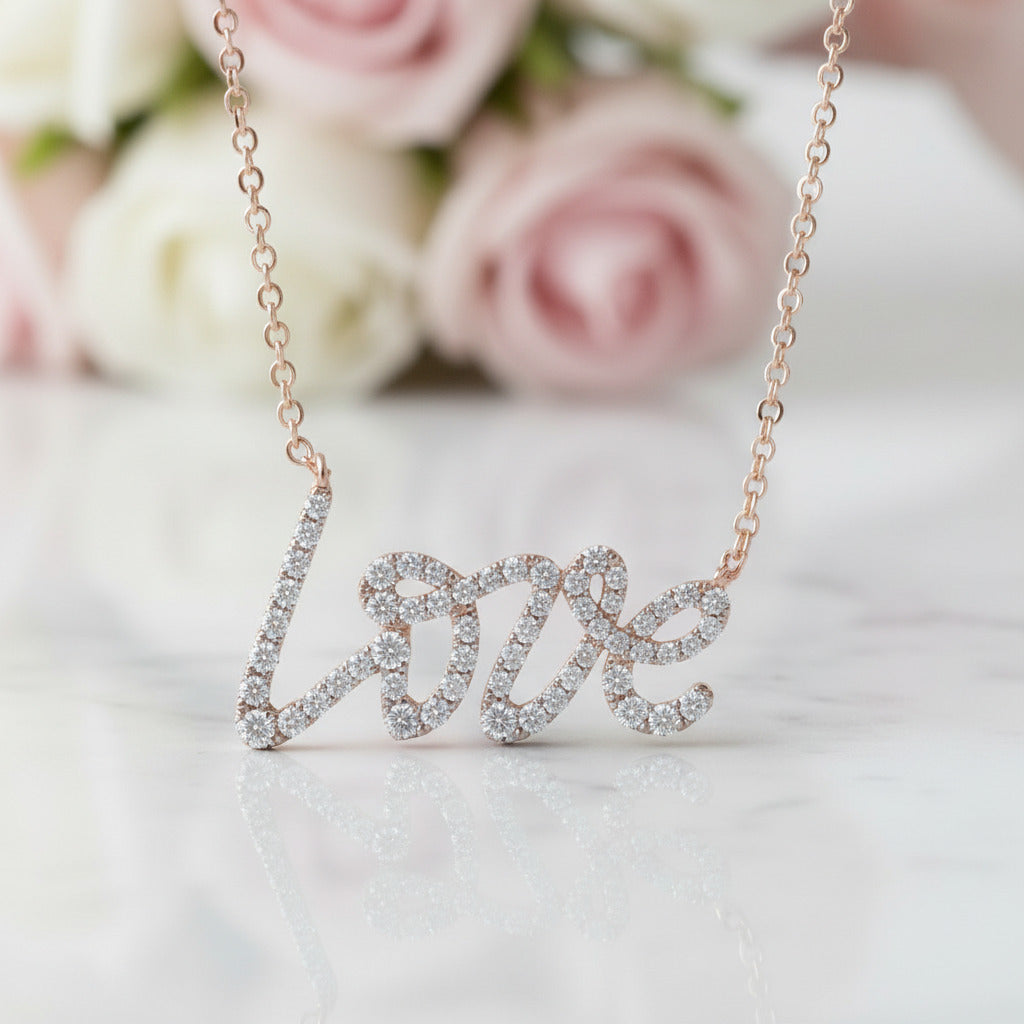 18k Rose Gold Love Diamond Necklace-Black Diamonds New York