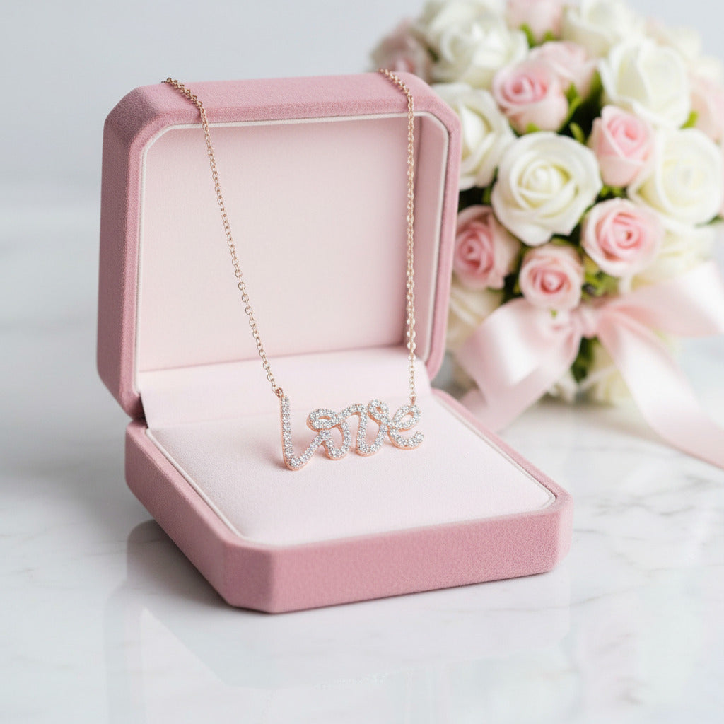 18k Rose Gold Love Diamond Option Necklace-Black Diamonds New York