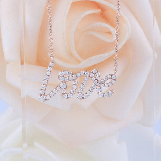 18k Rose Gold Love Certified Moissanite Necklace-Black Diamonds New York