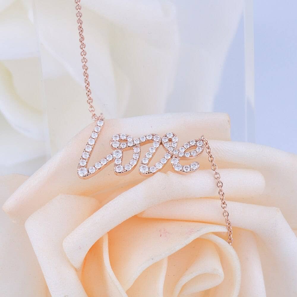 18k Rose Gold Love Certified Moissanite Necklace - Black Diamonds New York