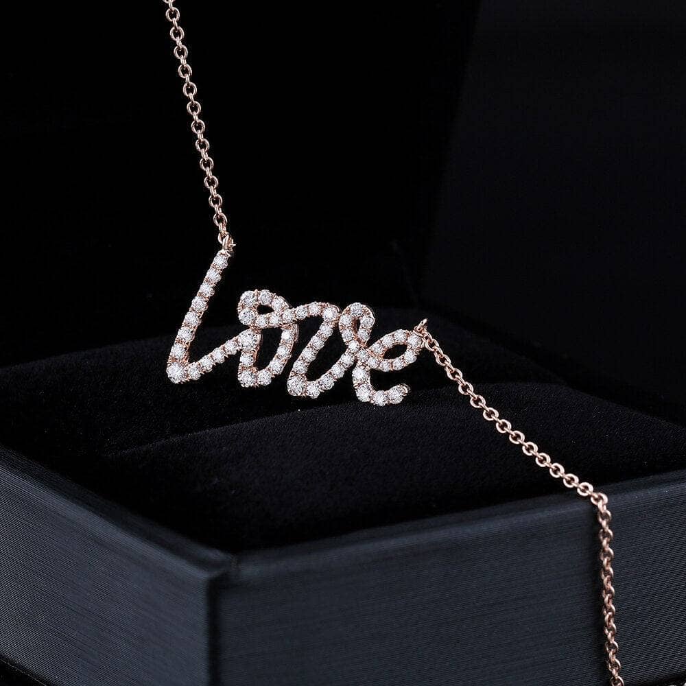 18k Rose Gold Love Certified Moissanite Necklace - Black Diamonds New York