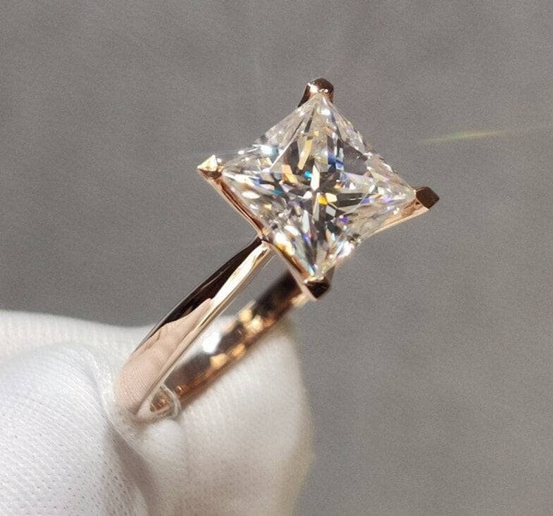 18K Rose Gold Princess Cut 2ct 7*7mm Moissanite Engagement Ring-Black Diamonds New York