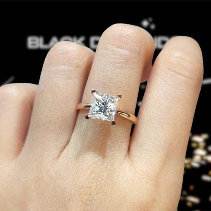 18K Rose Gold Princess Cut 2ct 7*7mm Diamond Engagement Ring