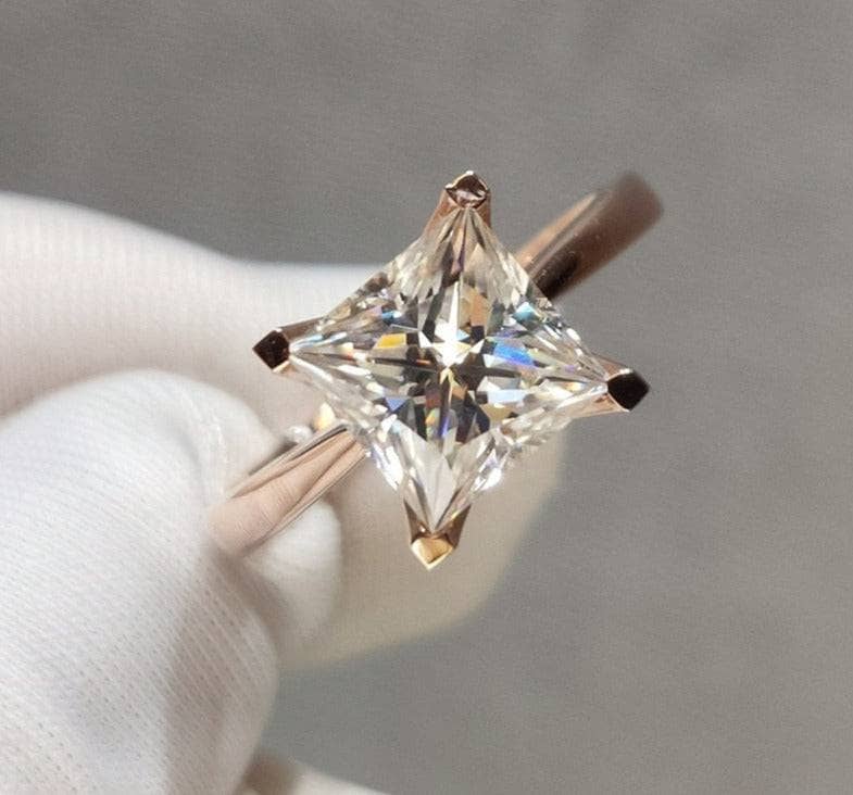 18K Rose Gold Princess Cut 2ct 7*7mm Moissanite Engagement Ring - Black Diamonds New York