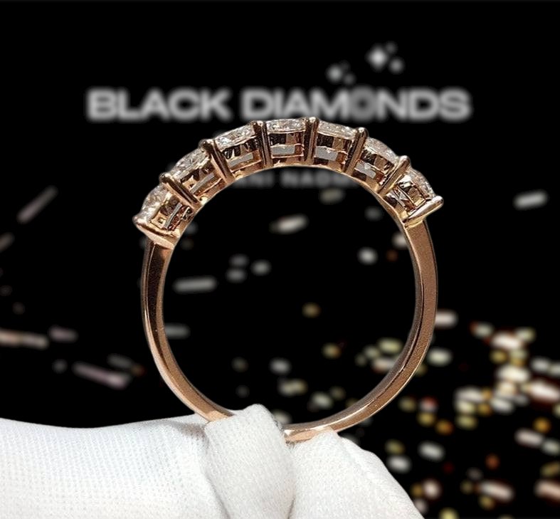 18K Rose Gold Round Cut 0.7 Carat 7 Pcs Moissanite Band - Black Diamonds New York