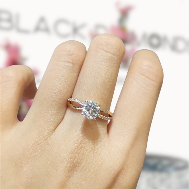 18K Rose Gold Round Cut 1 Carat Moissanite Solitaire Engagement Ring - Black Diamonds New York