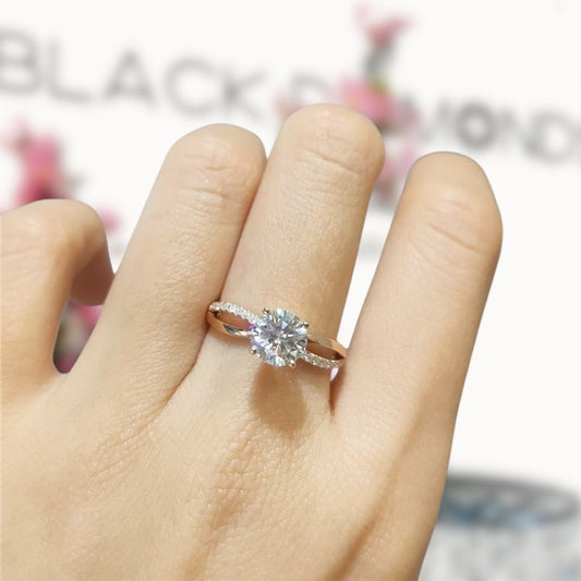 18K Rose Gold Round Cut 1 Carat Moissanite Solitaire Engagement Ring-Black Diamonds New York