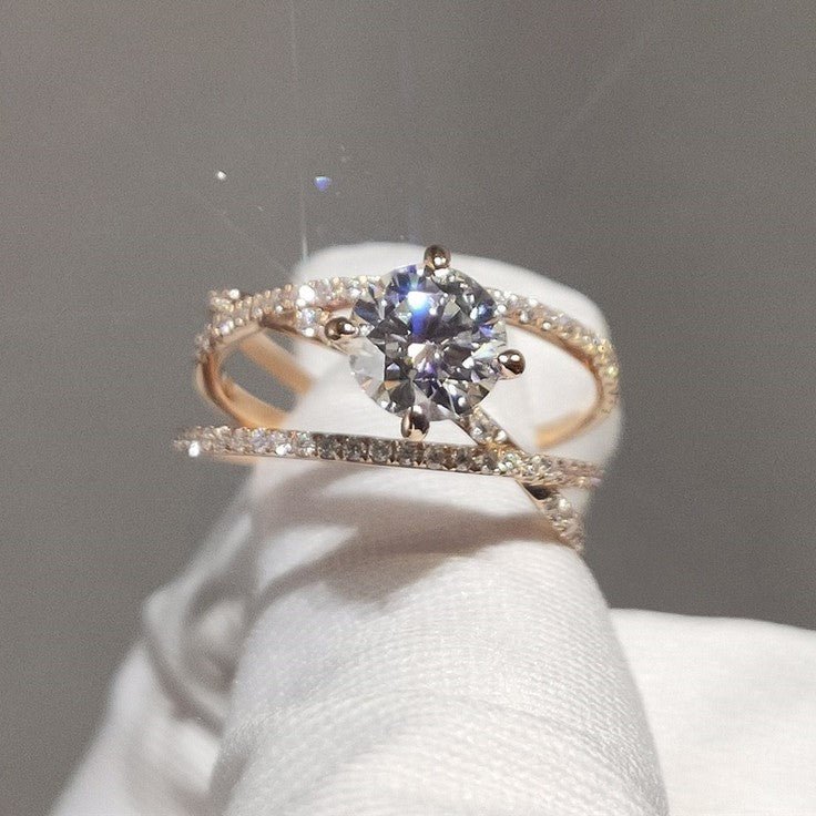 18K Rose Gold Round Cut 1ct Moissanite Forever Love Engagement Ring - Black Diamonds New York