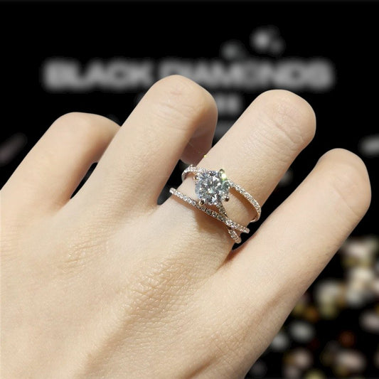 18K Rose Gold Round Cut 1ct Moissanite Forever Love Engagement Ring-Black Diamonds New York