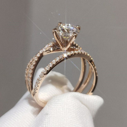 18K Rose Gold Round Cut 1ct Diamond Forever Love Engagement Ring-Black Diamonds New York