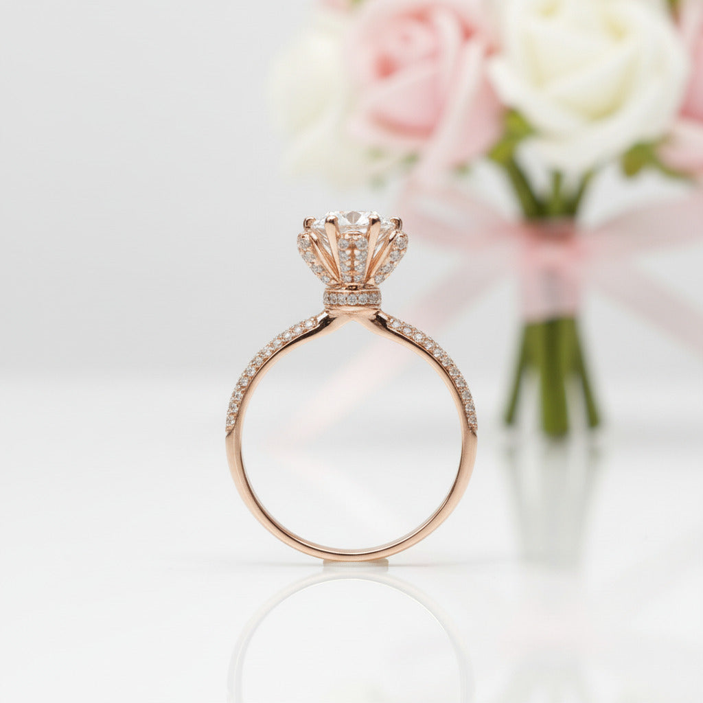 18K Rose Gold Round Cut 1ct Diamond Option Ice Snowflake Engagement Ring-Black Diamonds New York