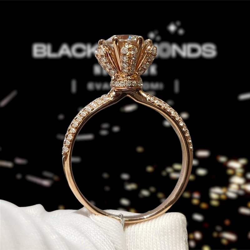 18K Rose Gold Round Cut 1ct Moissanite Ice Snowflake Engagement Ring - Black Diamonds New York