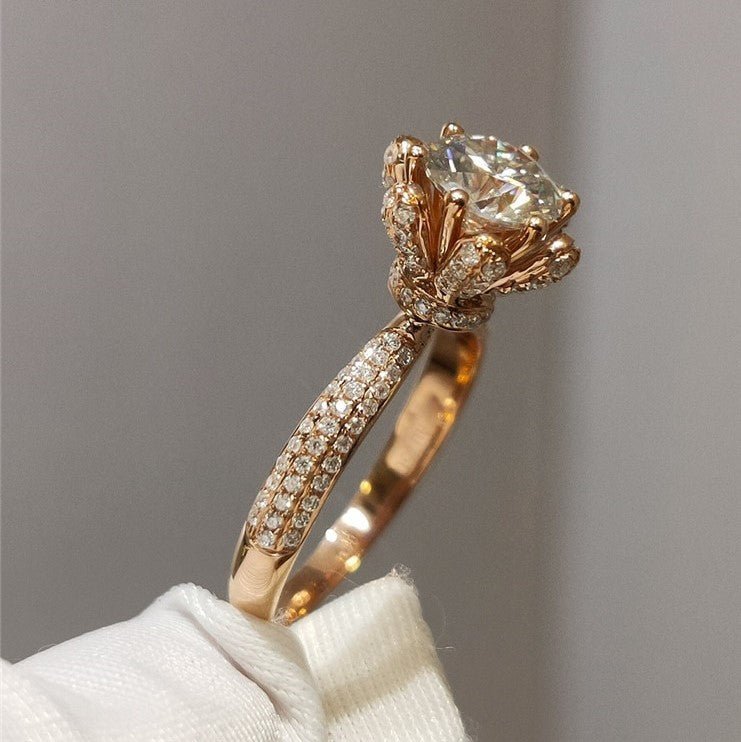 18K Rose Gold Round Cut 1ct Diamond Ice Snowflake Engagement Ring-Black Diamonds New York