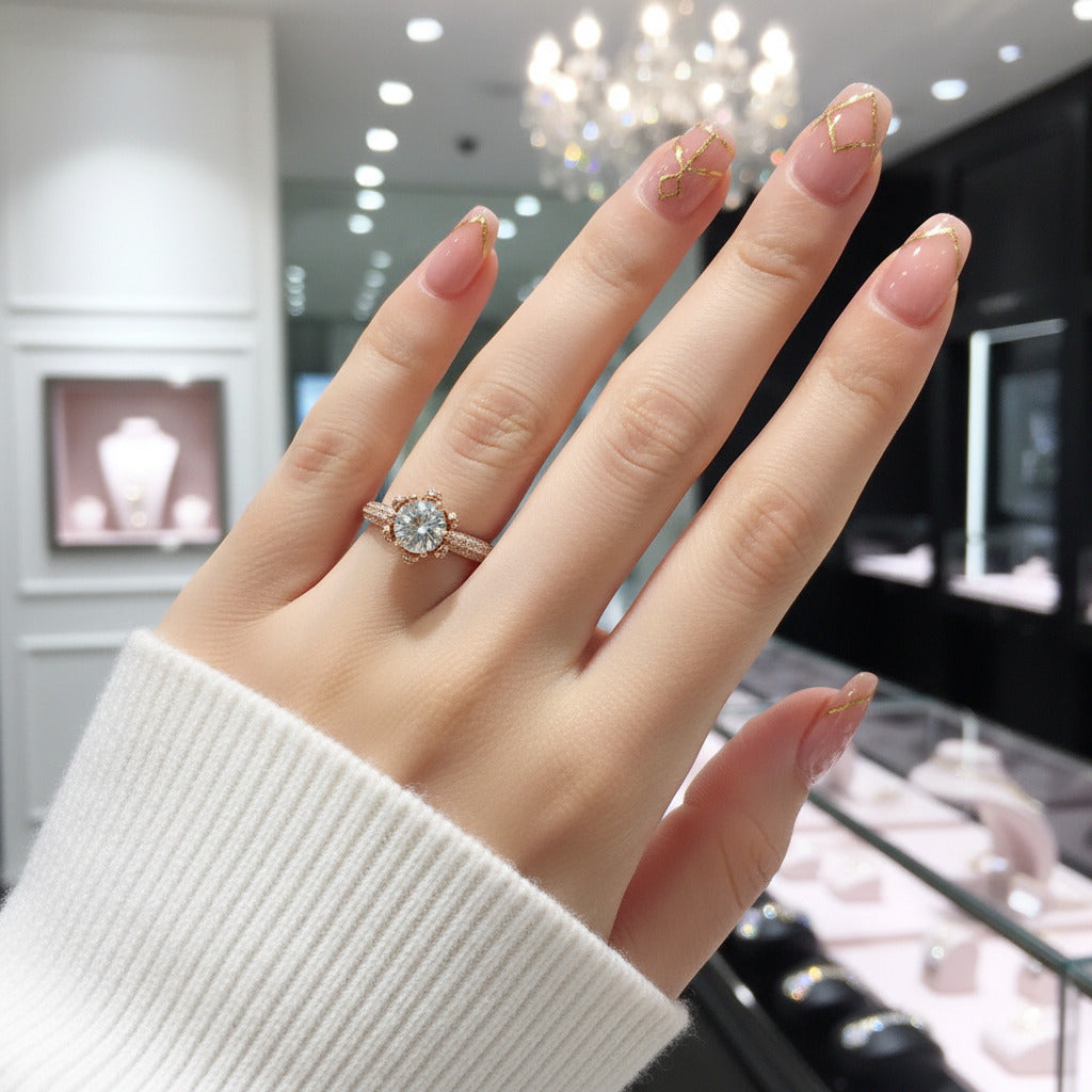 18K Rose Gold Round Cut 1ct Diamond Option Ice Snowflake Engagement Ring-Black Diamonds New York