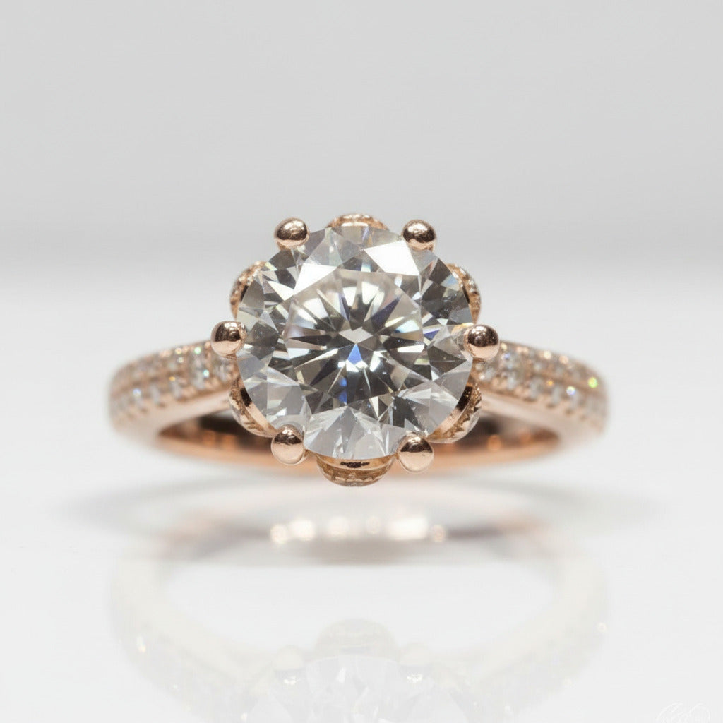 18K Rose Gold Round Cut 2 Carat Diamond Option Blossom Engagement Ring-Black Diamonds New York