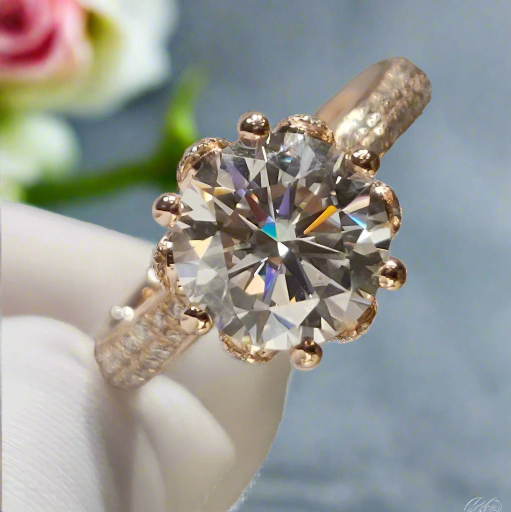 18K Rose Gold Round Cut 2 Carat Diamond Blossom Engagement Ring-Black Diamonds New York