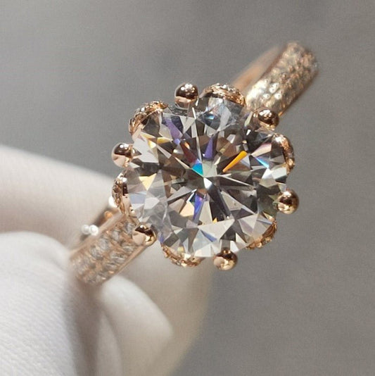 18K Rose Gold Round Cut 2 Carat Moissanite Blossom Engagement Ring-Black Diamonds New York