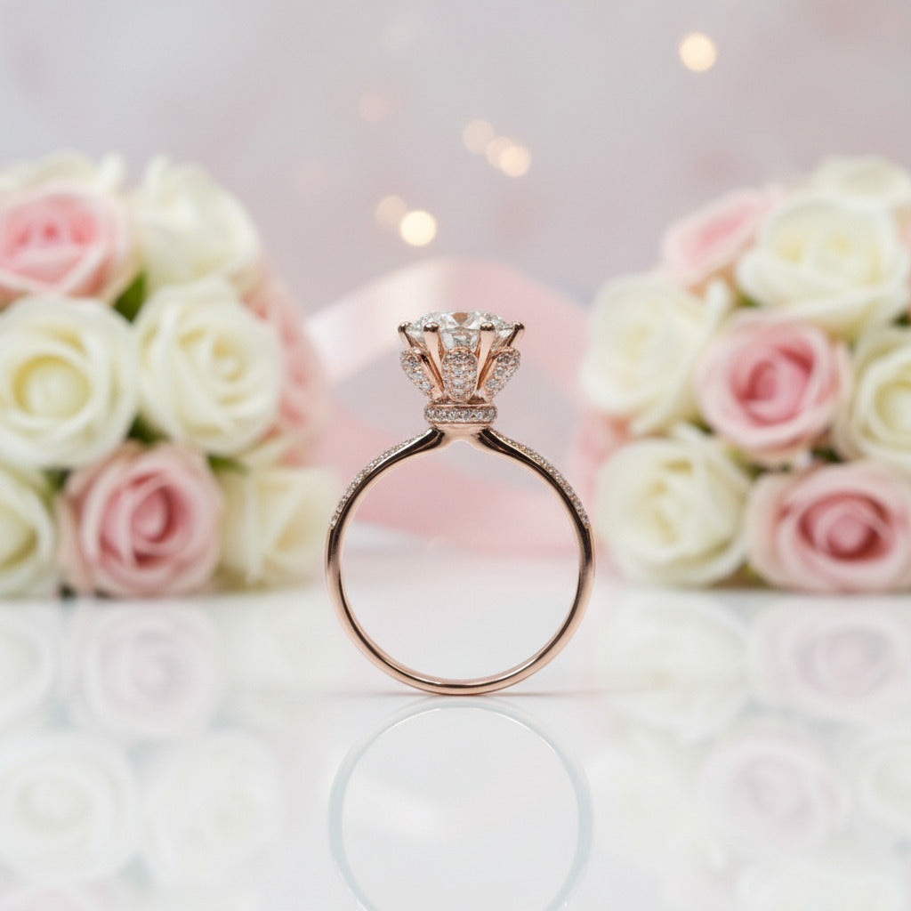 18K Rose Gold Round Cut 2 Carat Diamond Option Blossom Engagement Ring-Black Diamonds New York