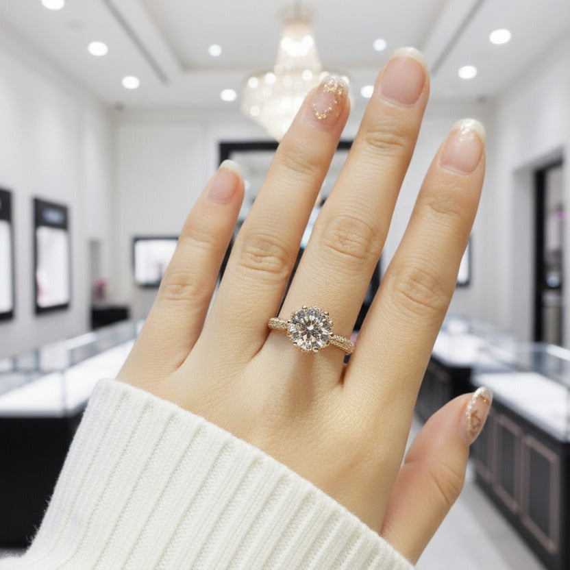 18K Rose Gold Round Cut 2 Carat Diamond Option Blossom Engagement Ring-Black Diamonds New York