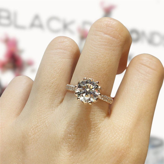 18K Rose Gold Round Cut 2 Carat Diamond Blossom Engagement Ring-Black Diamonds New York